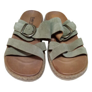Born Womens Caite Distressed Green Suede Slide Sandals Shoes Size 7